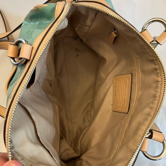 COACH 100% Authentic Y2K Tiffany Colored Patent Logo, Crossbody Bag, 15” x 9”. - Picture 7 of 10